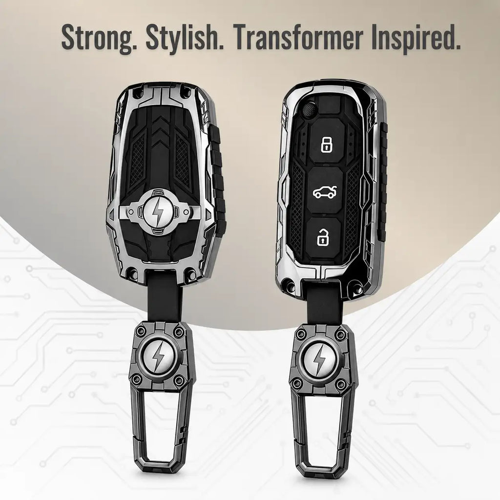 Carloginn Premium Metal Black Transformer Series Soft Silicon Key Cover for Mahindra 3 Button Flipkey