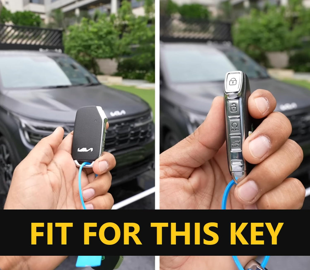 Metal Silicon Car Key Cover Fit for New Kia Seltos 2023 Facelift | Carens X Line | Sonet Facelift - 4 Button Smart Key