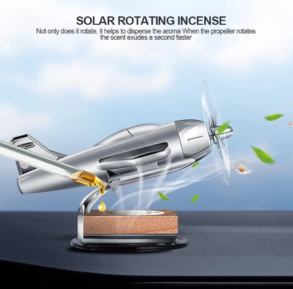 Solar Powered Car Perfume Diffuser/Dispenser | Aeroplane Glider Design | Auto Rotation Fan | For Car Dashboard with Perfume liquid & Organic Fragrance