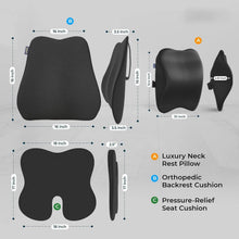 Load image into Gallery viewer, Car Seat Cushion Combo | Neck, Back &amp; Sciatica Relief | High-Density Memory Foam Set for Driving | Universal Fit