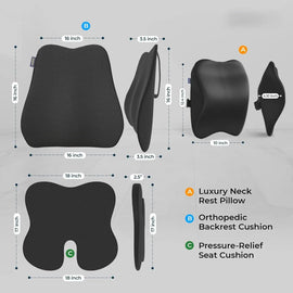 Car Seat Cushion Combo | Neck, Back & Sciatica Relief | High-Density Memory Foam Set for Driving | Universal Fit