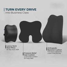 Load image into Gallery viewer, Car Seat Cushion Combo | Neck, Back &amp; Sciatica Relief | High-Density Memory Foam Set for Driving | Universal Fit