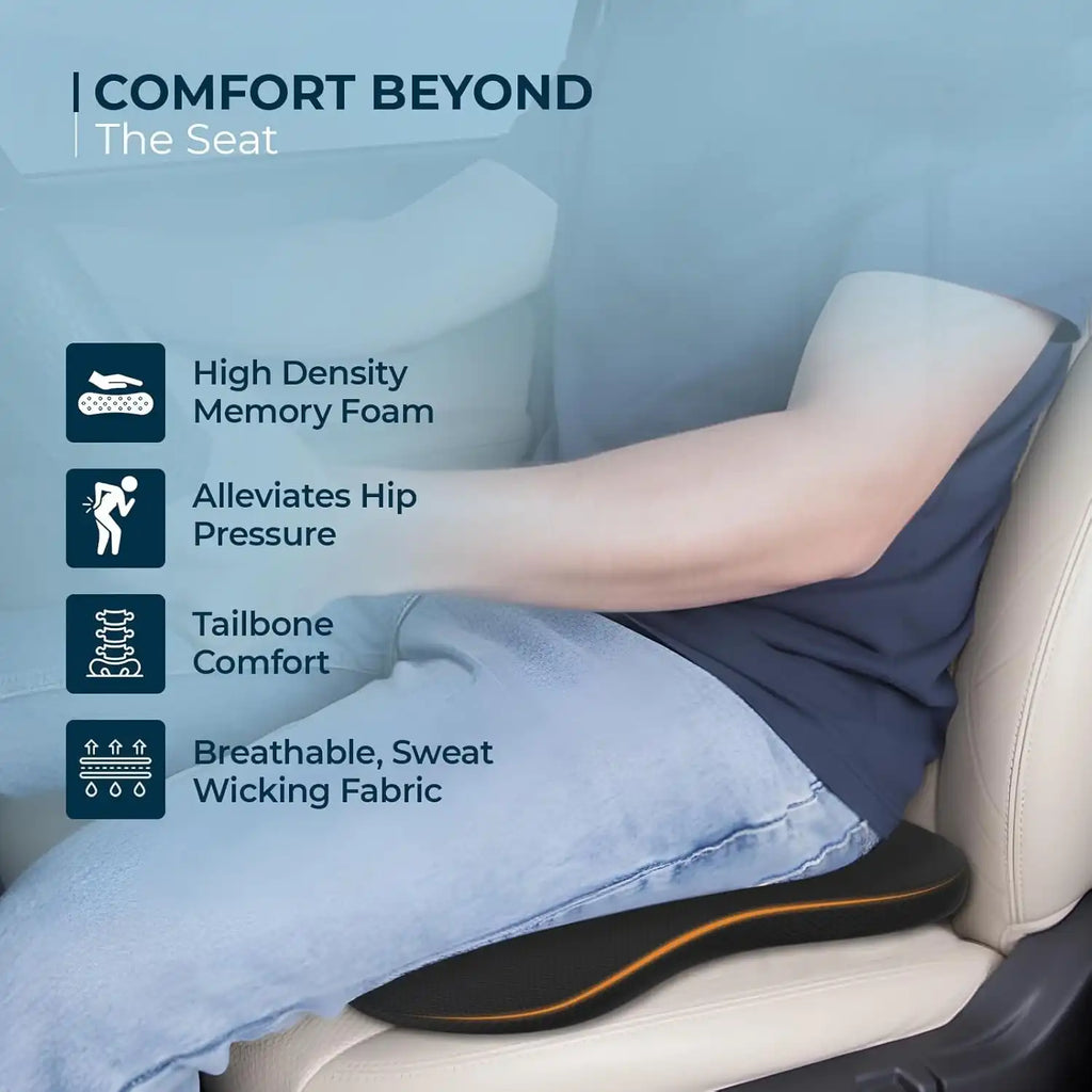 Car Seat Cushion Combo | Neck, Back & Sciatica Relief | High-Density Memory Foam Set for Driving | Universal Fit