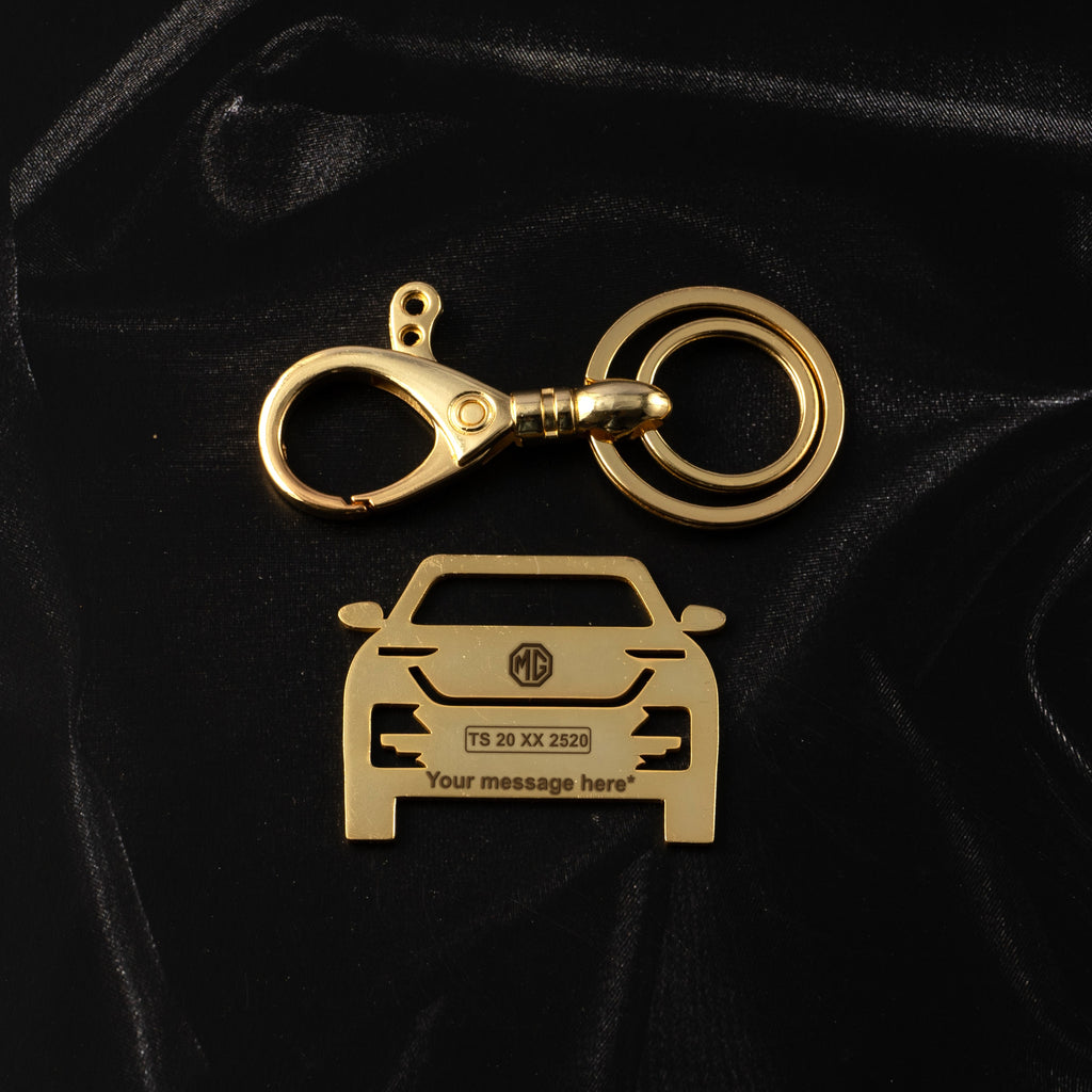 MG Stainless Steel Customized Car Keychain with Custom Number Plate and Message