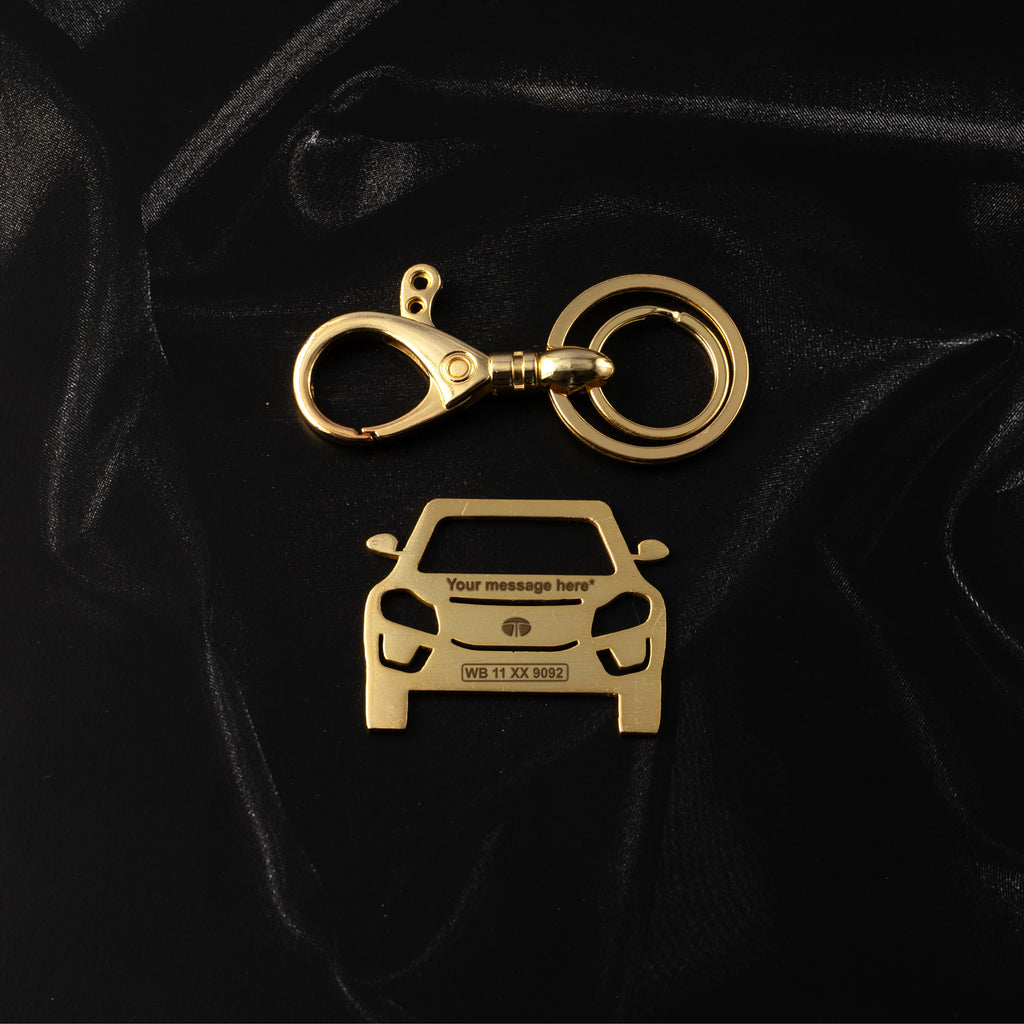 Tata Stainless Steel Customized Car Keychain with Custom Number Plate and Message