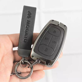 Metal Alloy Leather Key case for Tata Altroz | Punch | Tiago | Bolt | Harrier | Tigor | Gravitas | Nexon | New Safari 4 Button Smart Key