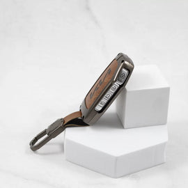 Metal Leather Car Key Cover Fit for New Kia Seltos 2023 Facelift | Carens X Line | Sonet Facelift - 4 Button Smart Key  (TAN)