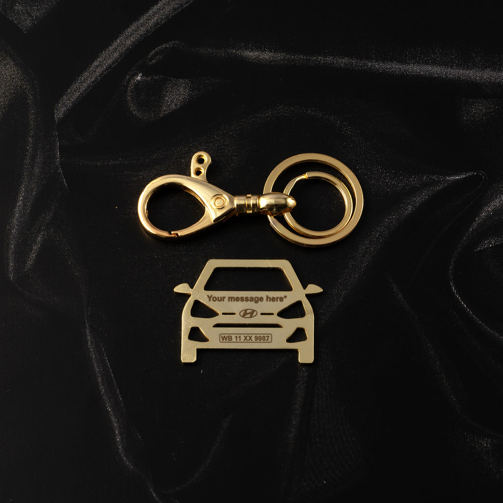 Hyundai Grand i10 Stainless Steel Customized Car Keychain with Custom Number Plate and Message
