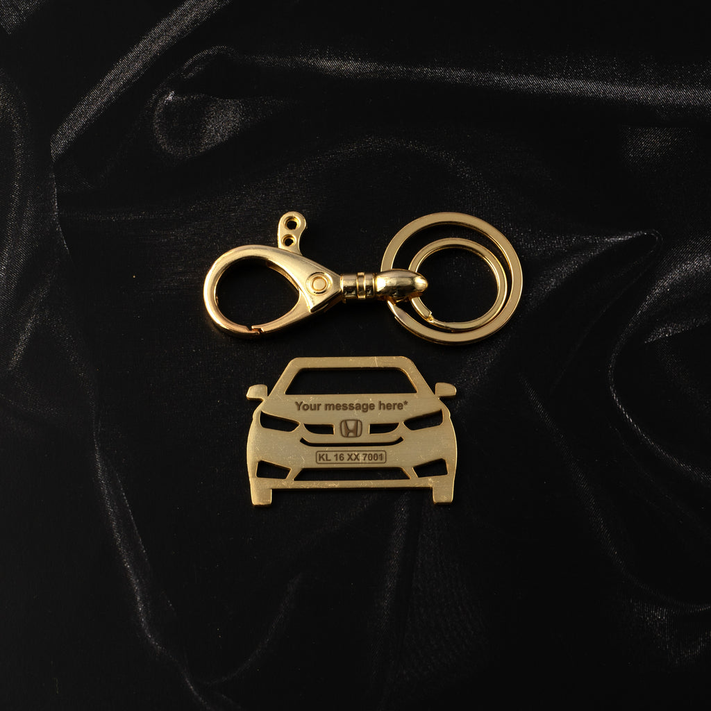 Honda Amaze Stainless Steel Customized Car Keychain with Custom Number Plate and Message