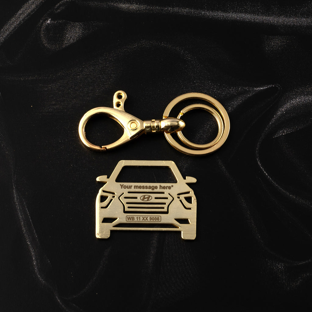 Hyundai New Creta Stainless Steel Customized Car Keychain with Custom Number Plate and Message