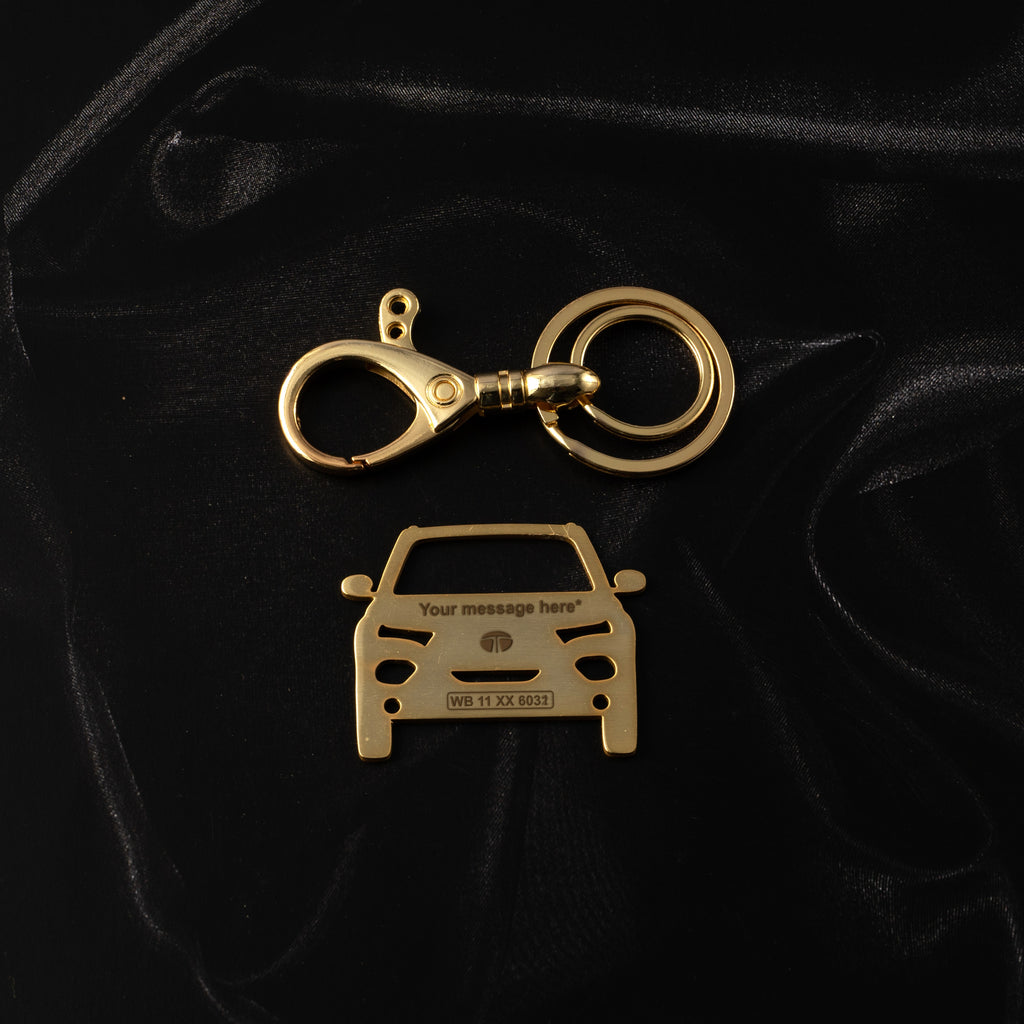 Tata Punch Stainless Steel Customized Car Keychain with Custom Number Plate and Message
