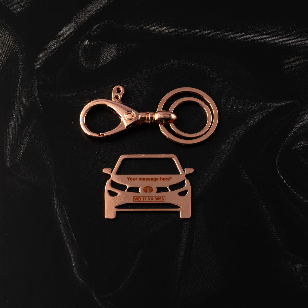 Tata Altroz Stainless Steel Customized Car Keychain with Custom Number Plate and Message