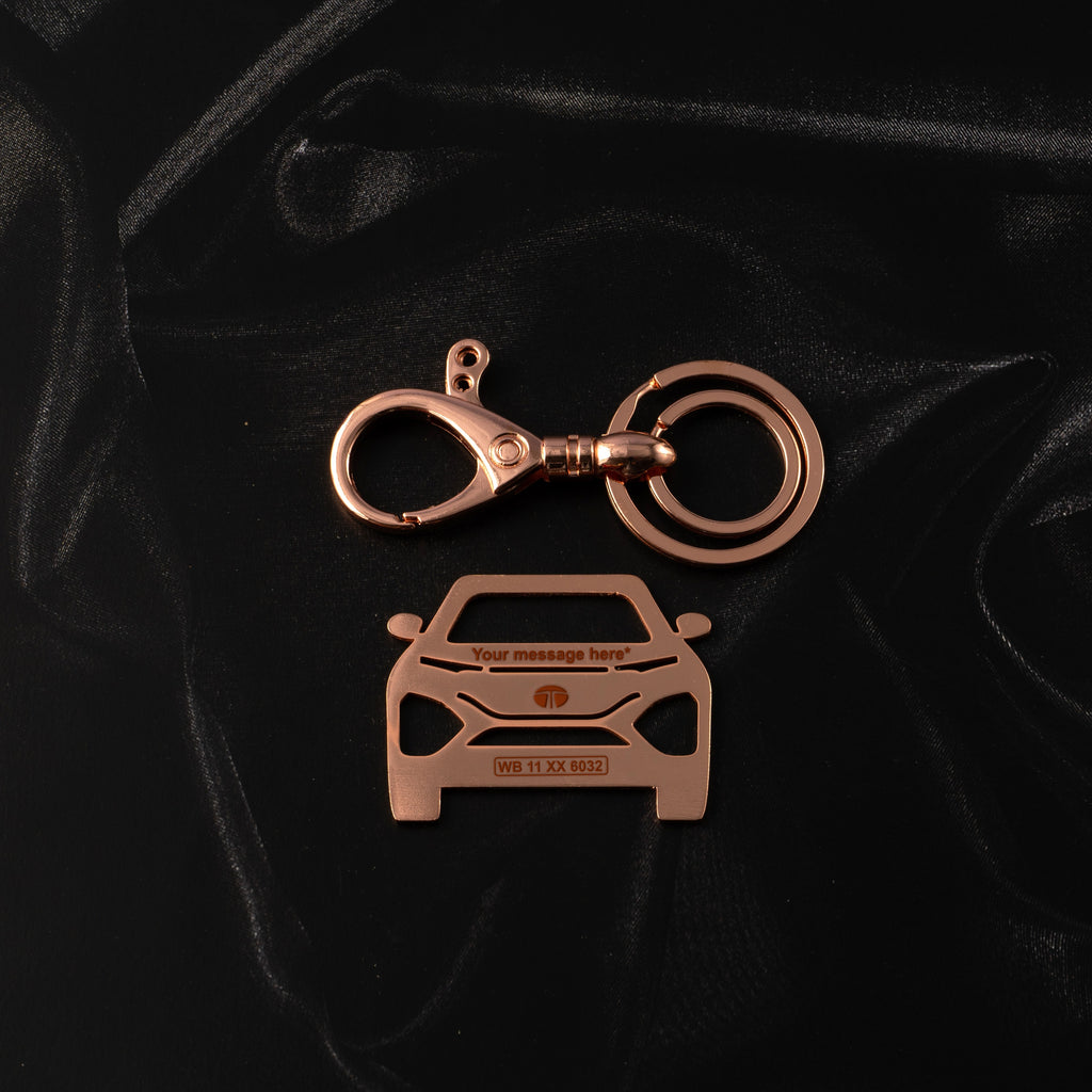Tata Harrier Stainless Steel Customized Car Keychain with Custom Number Plate and Message
