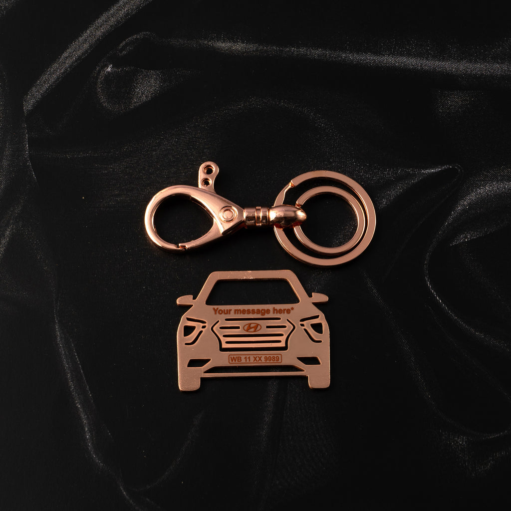 Hyundai New Creta Stainless Steel Customized Car Keychain with Custom Number Plate and Message