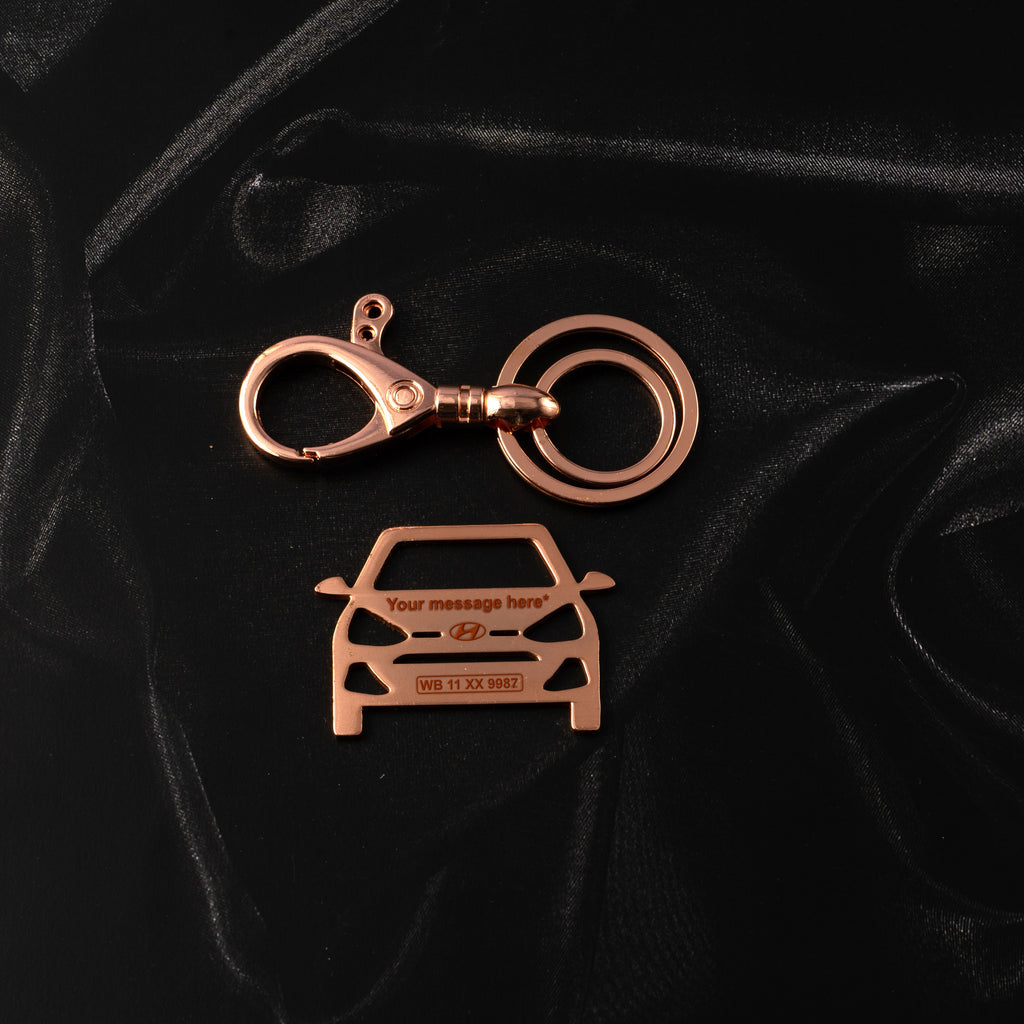 Hyundai Grand i10 Stainless Steel Customized Car Keychain with Custom Number Plate and Message