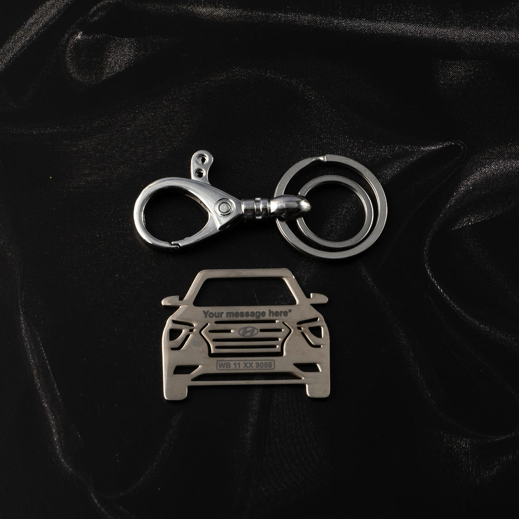Hyundai New Creta Stainless Steel Customized Car Keychain with Custom Number Plate and Message