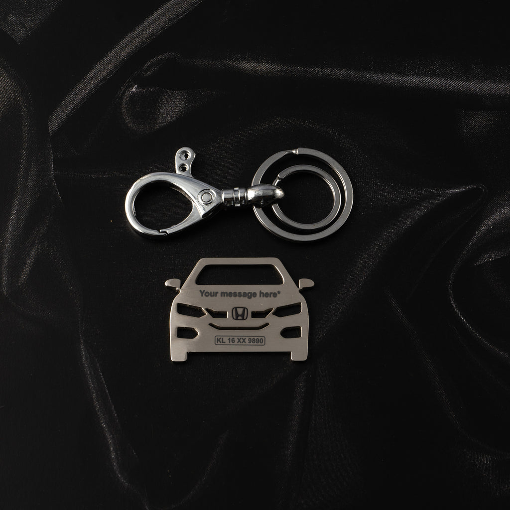 Honda City Stainless Steel Customized Car Key-chain with Custom Number Plate and Message