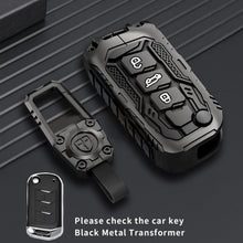 Load image into Gallery viewer, Carloginn Premium Metal Black Transformer Series Soft Silicon Key Cover for Mahindra 3 Button Flipkey