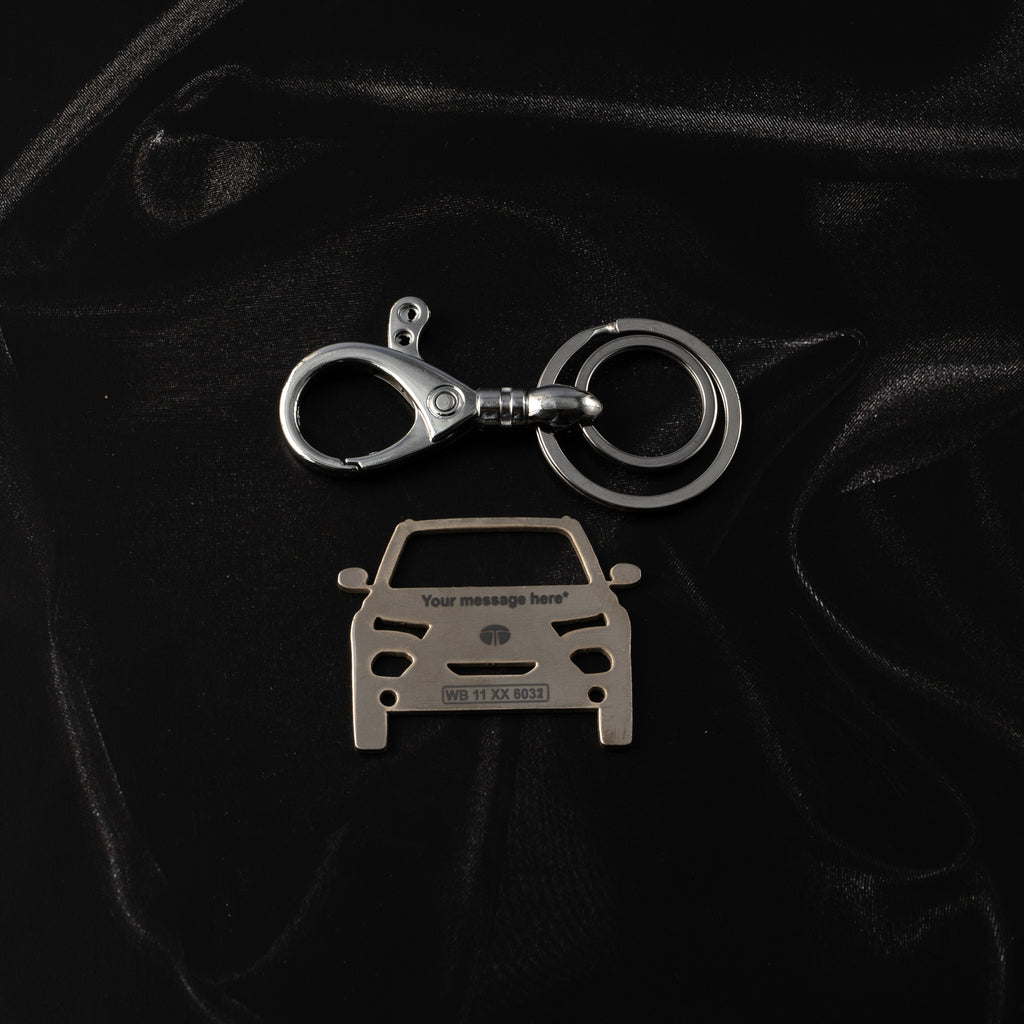 Tata Punch Stainless Steel Customized Car Keychain with Custom Number Plate and Message