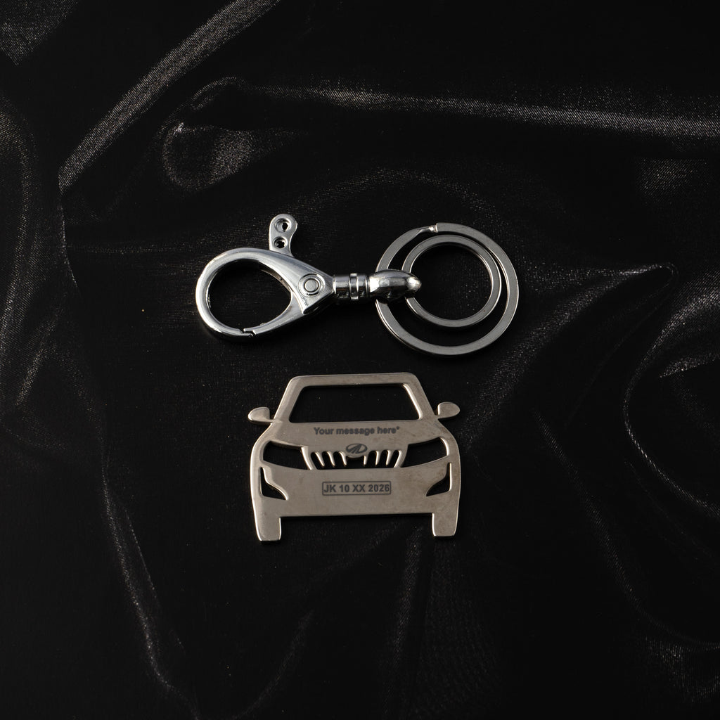 Mahindra XUV 500 Stainless Steel Customized Car Keychain with Custom Number Plate and Message