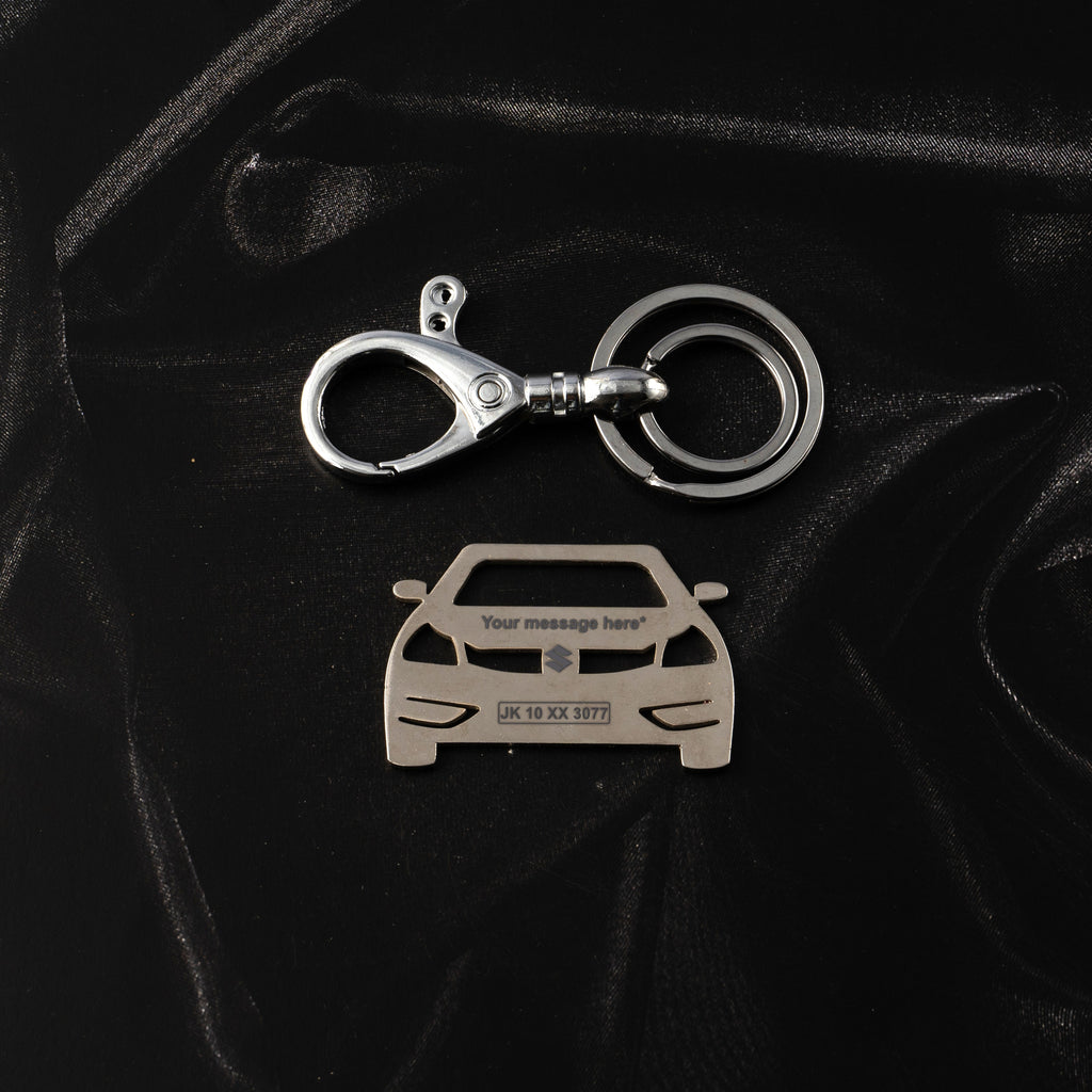 Maruti Suzuki Ciaz Stainless Steel Customized Car Keychain with Custom Number Plate and Message