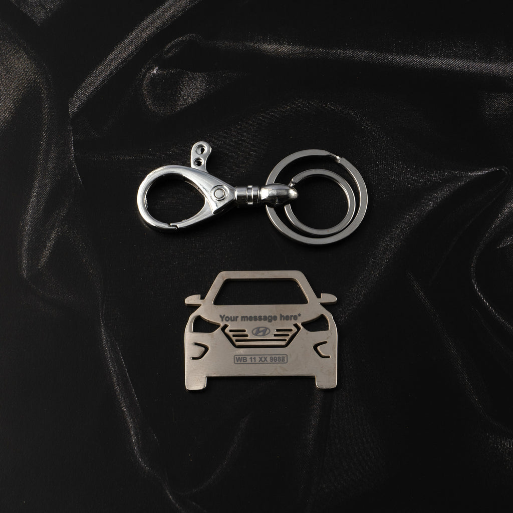 Hyundai Creta Stainless Steel Customized Car Keychain with Custom Number Plate and Message