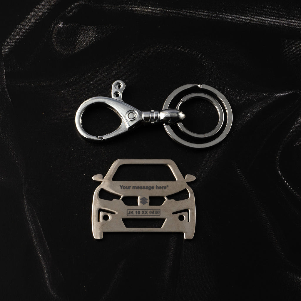 Maruti Suzuki Ertiga Stainless Steel Customized Car Keychain with Custom Number Plate and Message