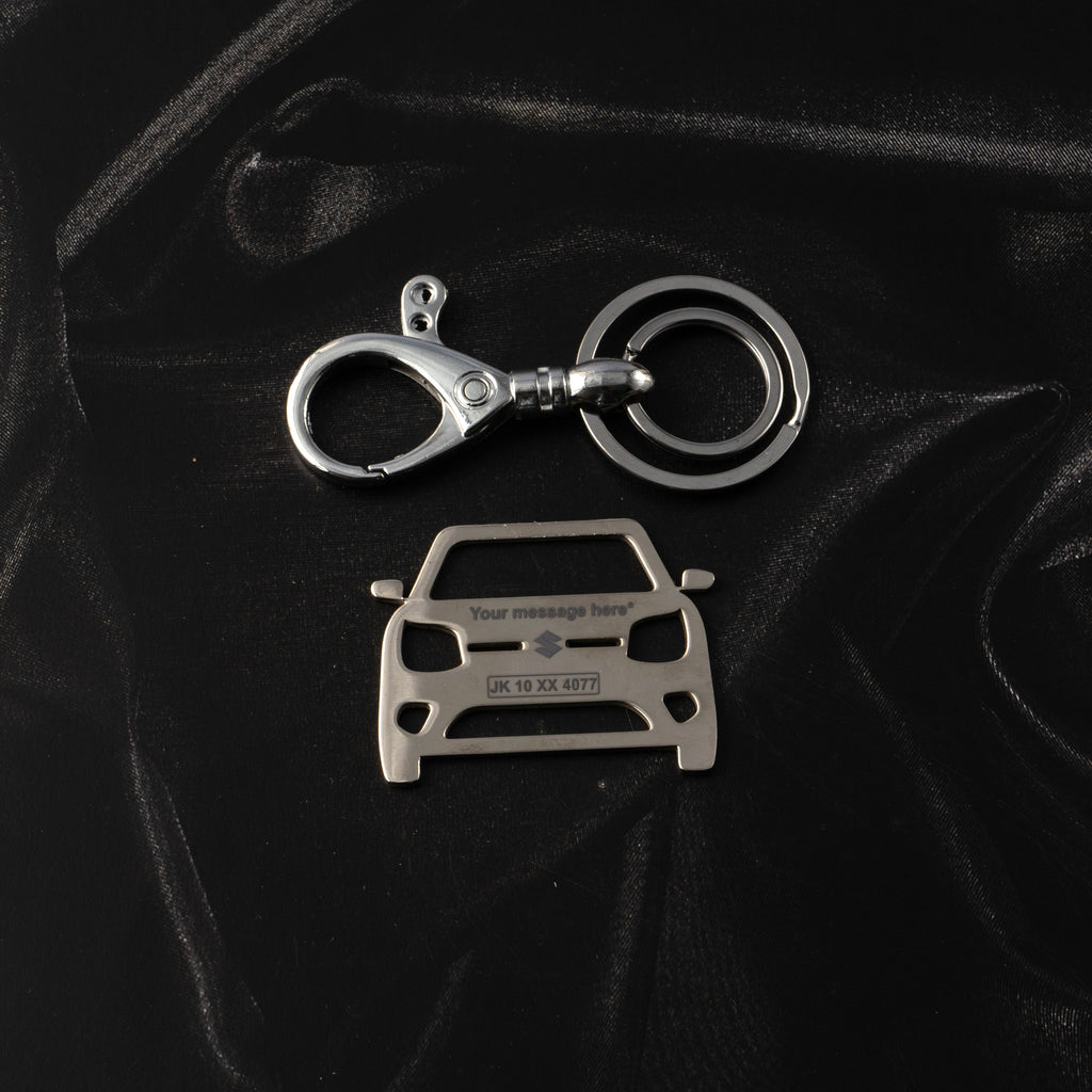 Maruti Suzuki Stainless Steel Customized Car Keychain with Custom Number Plate and Message