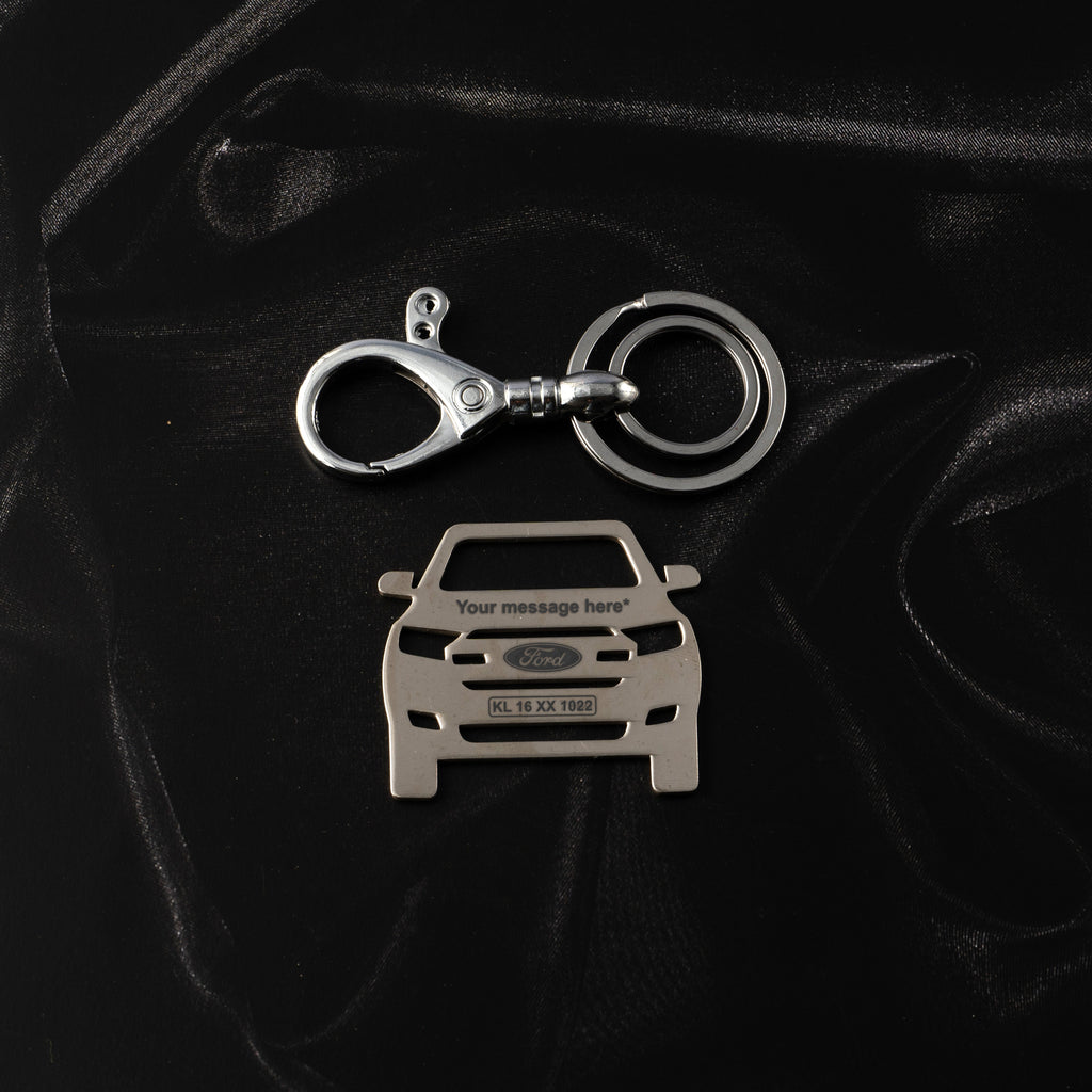 Ford Endeavour Stainless Steel Customized Car Keychain with Custom Number Plate and Message