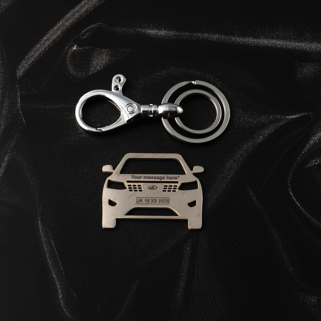 Mahindra XUV 300 Stainless Steel Customized Car Keychain with Custom Number Plate and Message