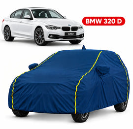 BMW 320D Car Body Cover | All Weather Resistant | Triple Stitched with Soft Cotton Lining | Side Mirror Pocket (Black and Red)