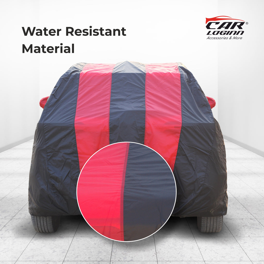 Audi Q-7 Car Body Cover | All Weather Resistant | Triple Stitched with Soft Cotton Lining | Side Mirror Pocket (Black and Red)