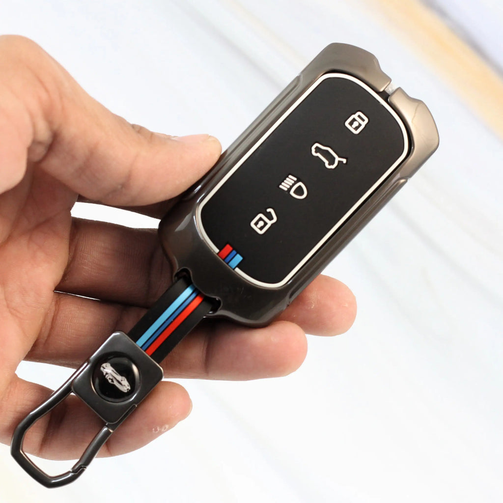 Metal Car Key Cover for Tata Curvv | Curvv EV Electric | Sierra | Safari | Harrier - 4 Button Smart Key