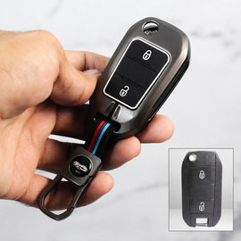 Metal Car Key Cover Competible for Citroen C3 | Basalt | Aircross - 2 Button Flip Key