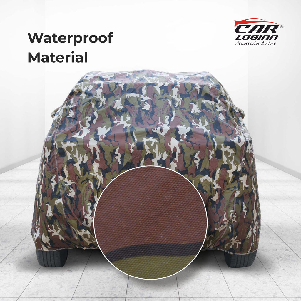 Carloginn 100% Waterproof Car Body Cover | All Weather Resistant | Triple Stitched with Soft Cotton Lining | Side Mirror Pocket (JUNGLE VALVET)