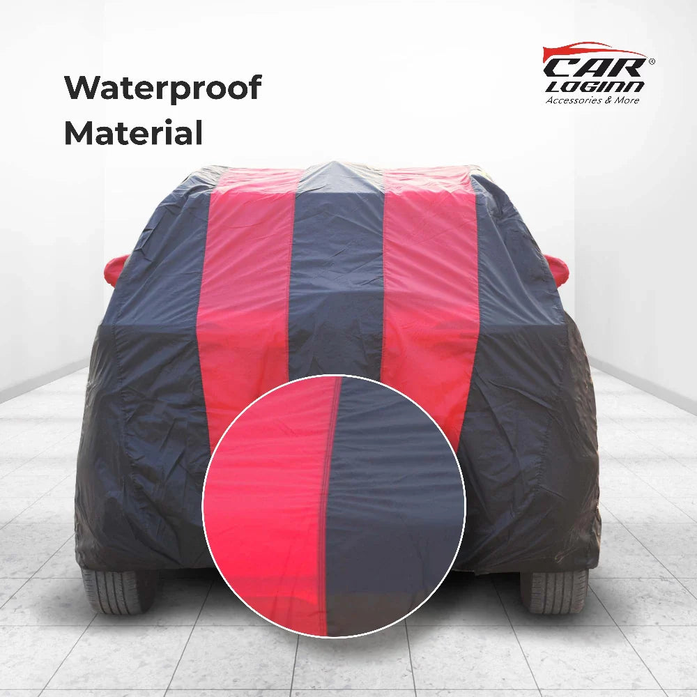 Ford Figo Aspire Car Body Cover | All Weather Resistant | Triple Stitched with Soft Cotton Lining | Side Mirror Pocket (Black and Red)