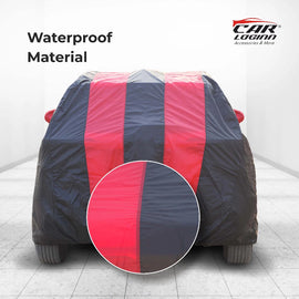 Skoda Kylaq Car Body Cover | All Weather Resistant | Triple Stitched with Soft Cotton Lining | Side Mirror Pocket (Black and Red)
