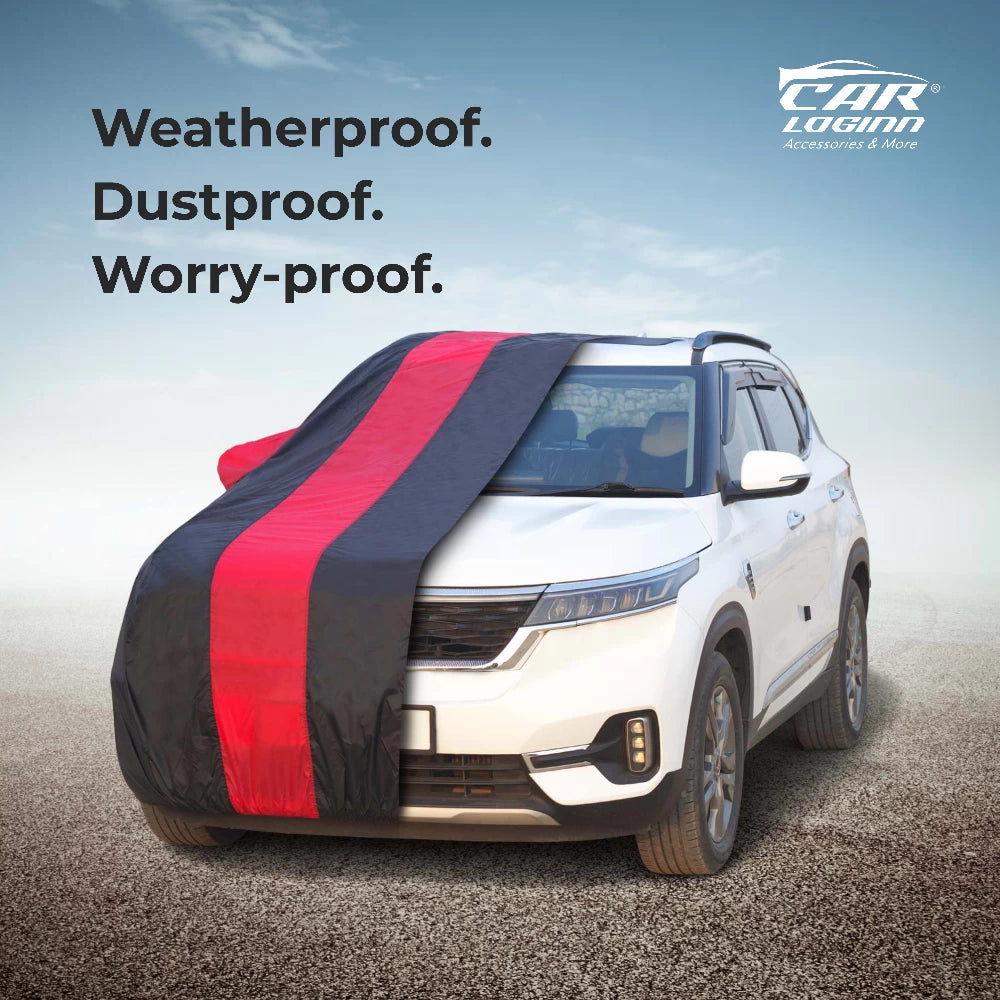 MG Hector Car Body Cover | All Weather Resistant | Triple Stitched with Soft Cotton Lining | Side Mirror Pocket (Black and Red)