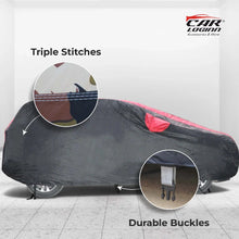 Load image into Gallery viewer, Ford Figo Aspire Car Body Cover | All Weather Resistant | Triple Stitched with Soft Cotton Lining | Side Mirror Pocket (Black and Red)