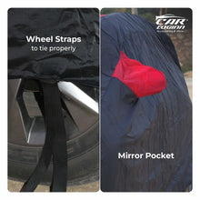Load image into Gallery viewer, Ford Figo Aspire Car Body Cover | All Weather Resistant | Triple Stitched with Soft Cotton Lining | Side Mirror Pocket (Black and Red)