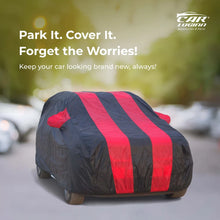 Load image into Gallery viewer, Ford Figo Aspire Car Body Cover | All Weather Resistant | Triple Stitched with Soft Cotton Lining | Side Mirror Pocket (Black and Red)