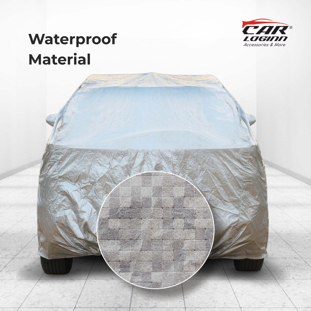 Carloginn 100% Waterproof Car Body Cover | All Weather Resistant | Triple Stitched with Soft Cotton Lining | Side Mirror Pocket (AERO Silver)