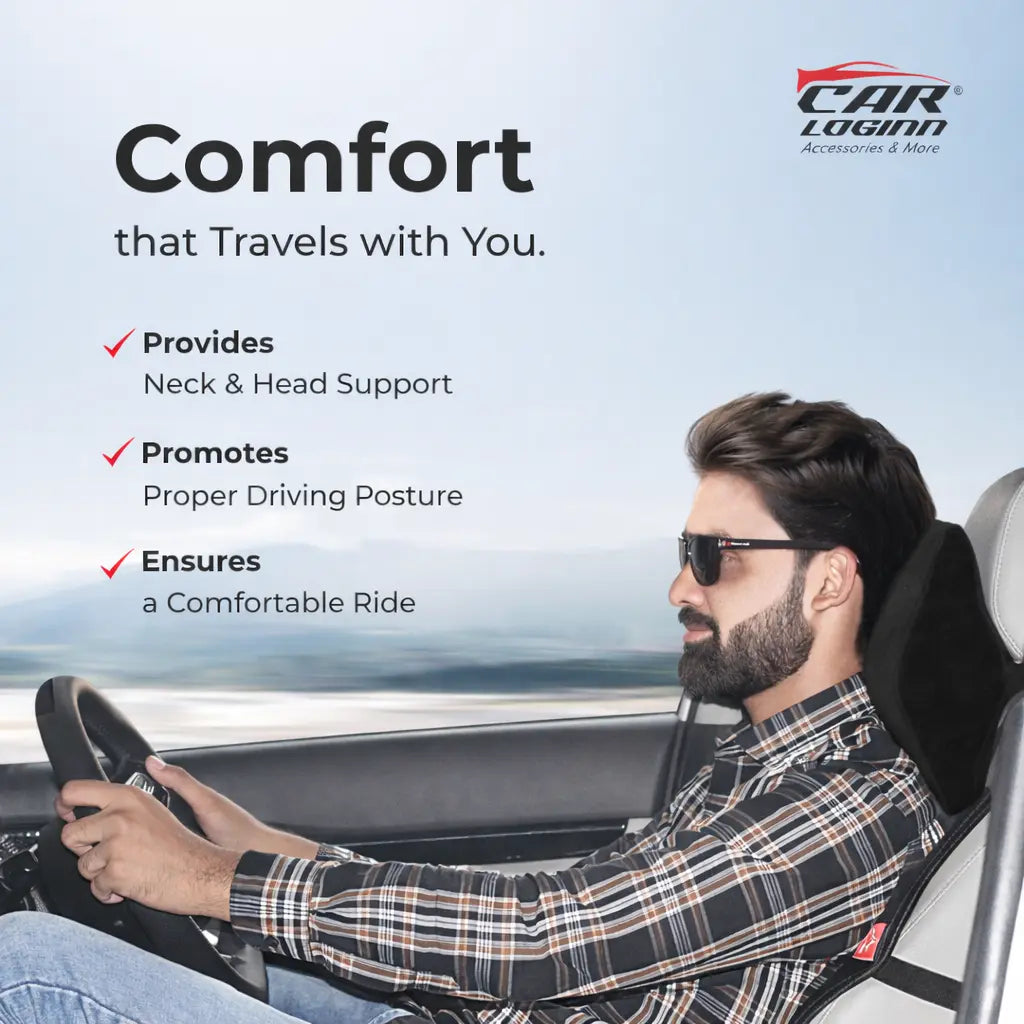 Carloginn Ultimate Car Neck Rest Pillow | 100% Memory Foam | Neck Pillow for Cervical Support | Suitable for All Cars