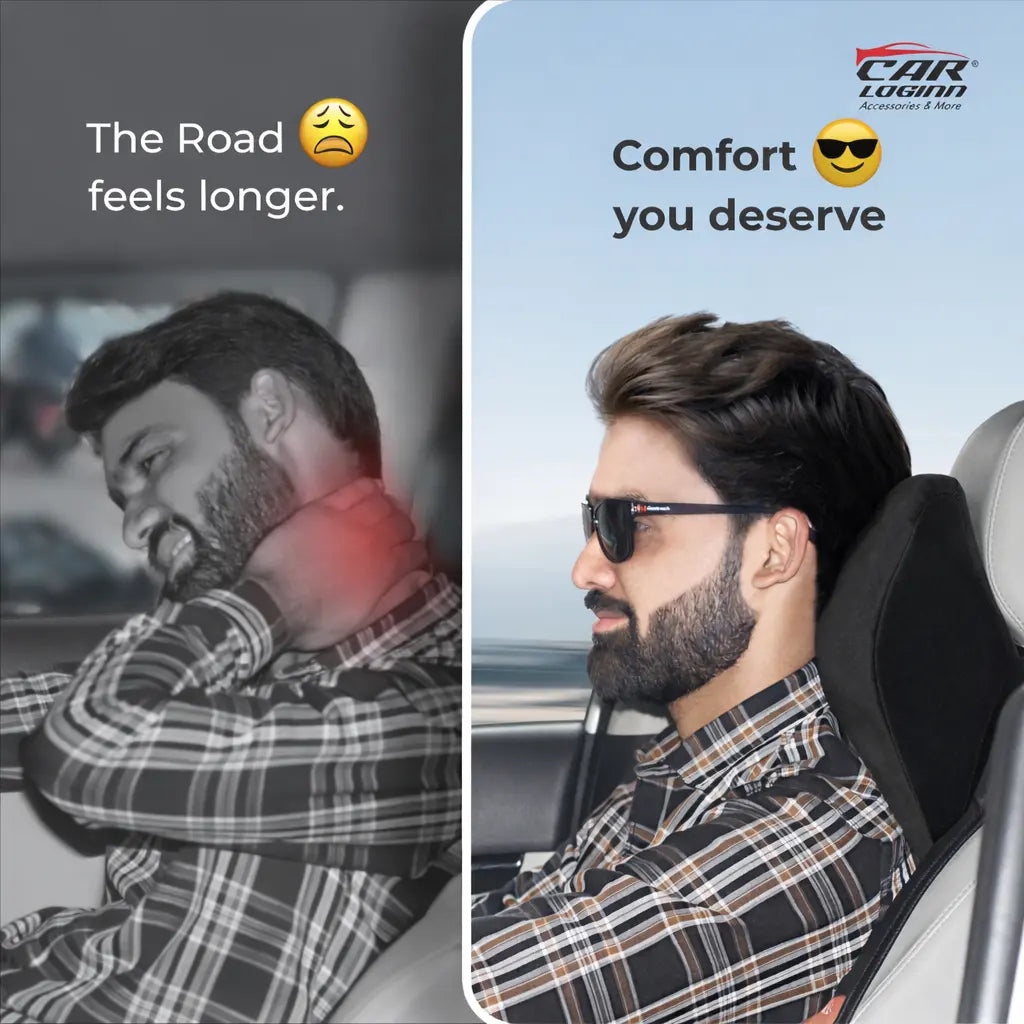 Carloginn Ultimate Car Neck Rest Pillow | 100% Memory Foam | Neck Pillow for Cervical Support | Suitable for All Cars