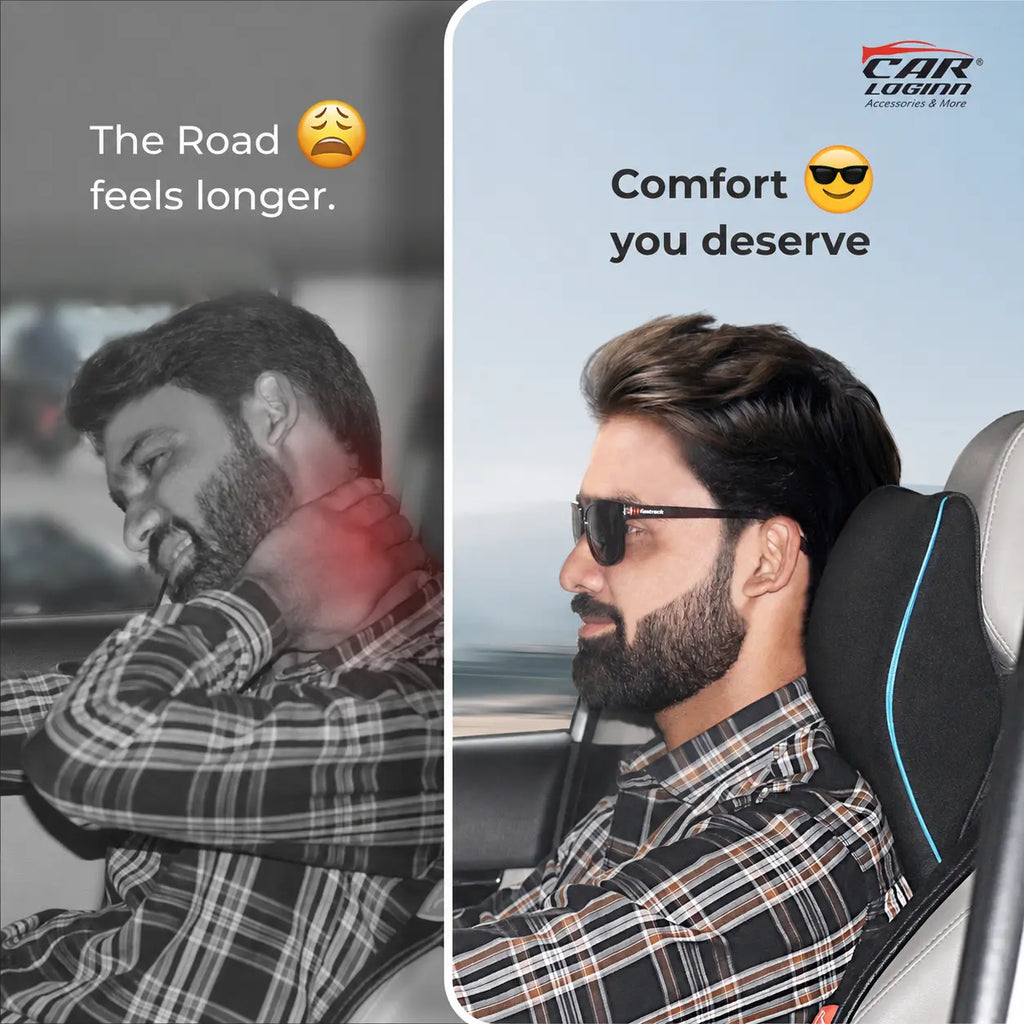 Carloginn Ultimate Car Neck Rest Pillow | 100% Memory Foam | Neck Pillow for Cervical Support | Suitable for All Cars