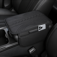 Load image into Gallery viewer, Premium PU Leather Car Armrest Cover Pad | Console Protector &amp; Armrest Pad with Dual Phone Pockets | Universal Fit for Car, SUV