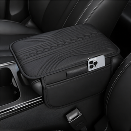 Premium PU Leather Car Armrest Cover Pad | Console Protector & Armrest Pad with Dual Phone Pockets | Universal Fit for Car, SUV