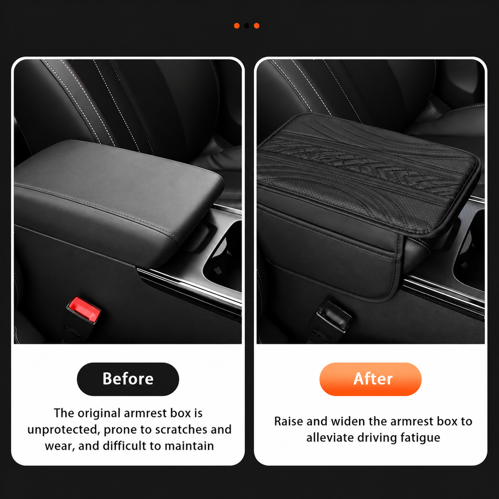 Premium PU Leather Car Armrest Cover Pad | Console Protector & Armrest Pad with Dual Phone Pockets | Universal Fit for Car, SUV