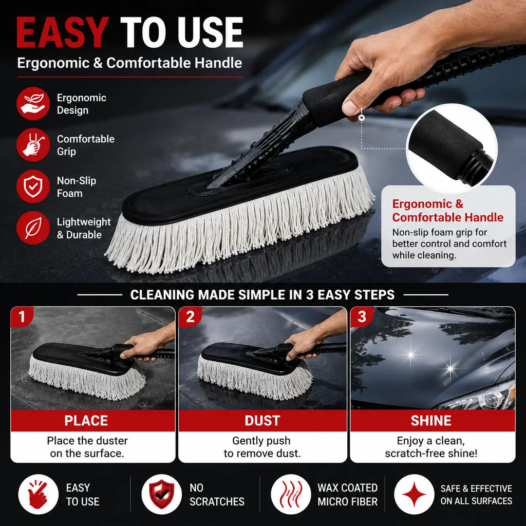 Carloginn Premium Car Duster | Wax-Coated Microfiber Car Cleaning Duster