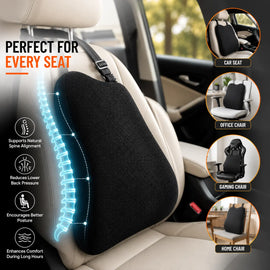 Car Backrest Cushion | Back Pain Relief | High-Density Memory Foam Seat Cushion for Driving | Universal Fit